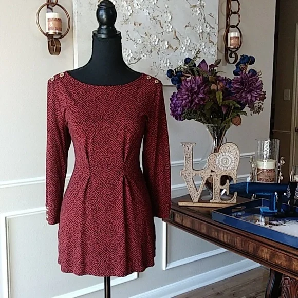 NWOT Liz Claiborne Dark Orange With Black Prints 3/4 Sleeves Tunic Top. Size S - Picture 12 of 17